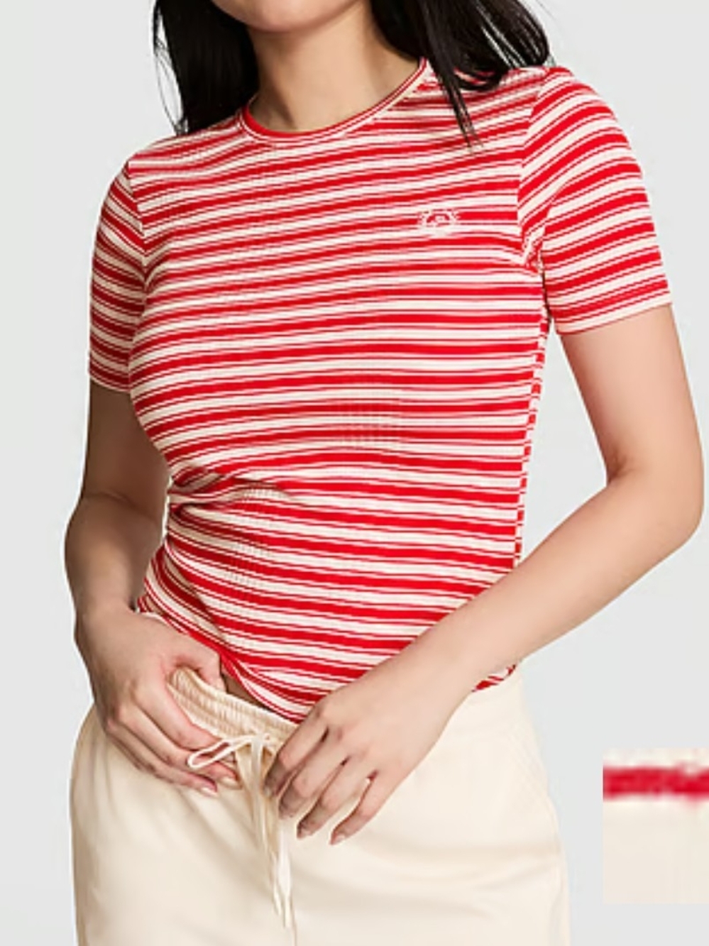 PINK Victoria's Secret Red & White Striped Short Sleeve Tee